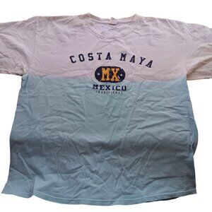 2XL T-shirt Costa Maya MX Mexico Traditional Yazbek White Light Blue Cotton
